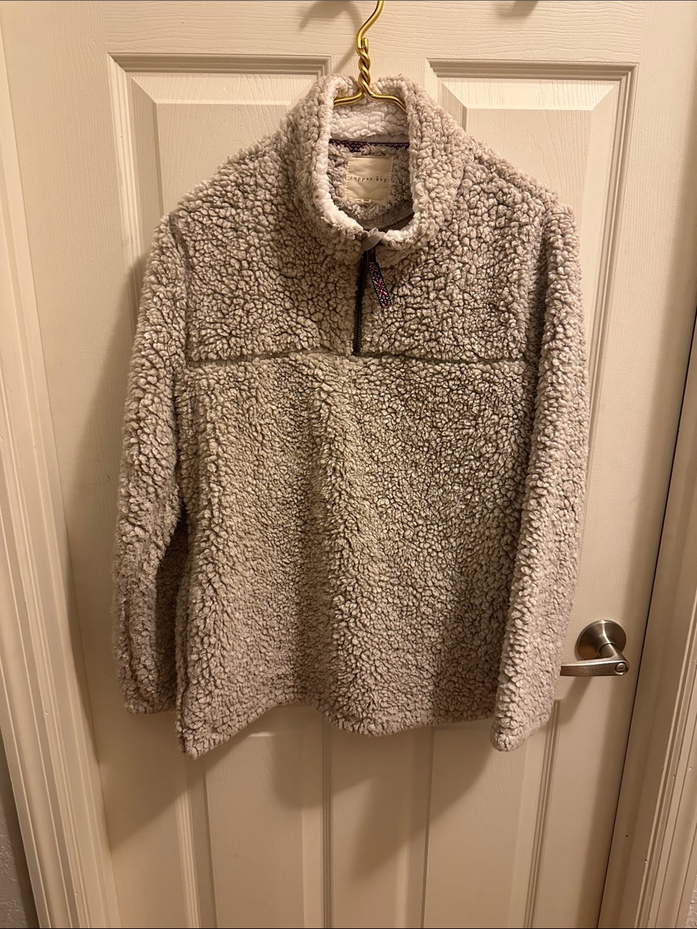 Copper Key Plush Sherpa Quarter-Zip Pullover in Light Gray